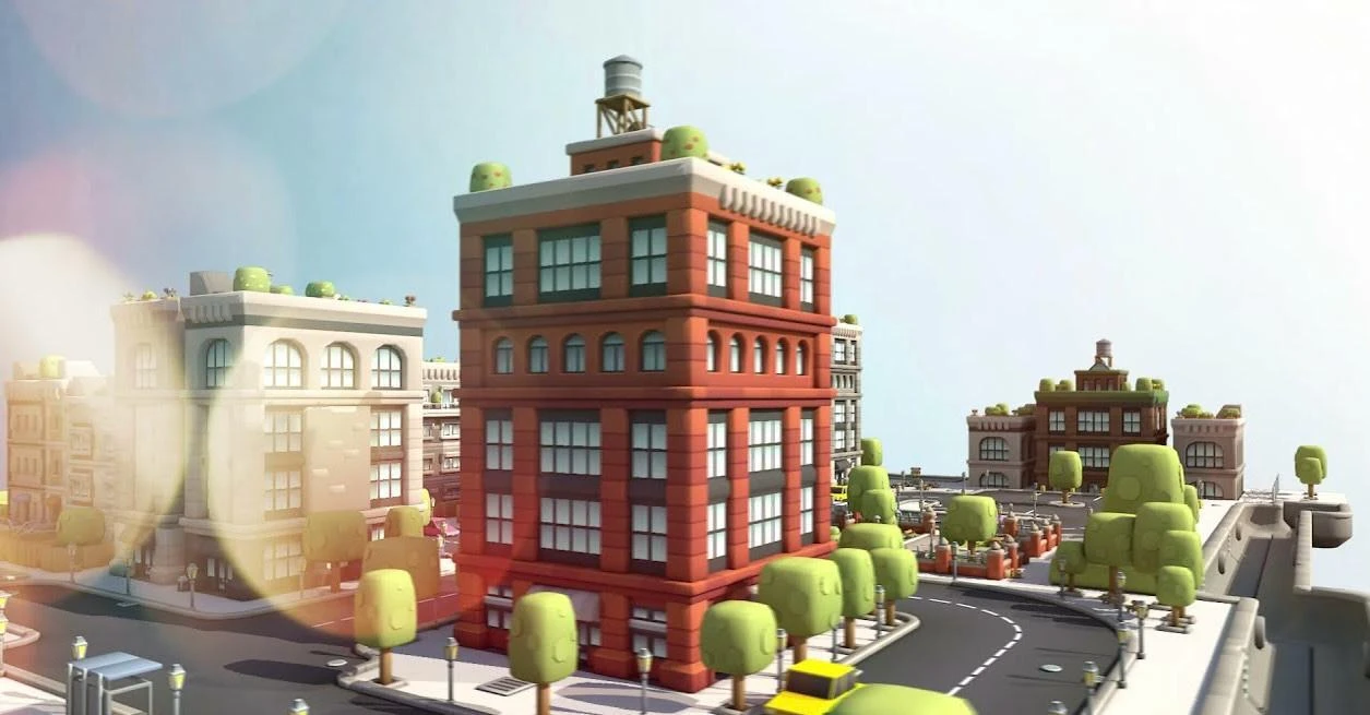 مدينة كرتونية معمارية — نمذجة ثلاثية الأبعاد 3D بنمط الآيزومتريك
