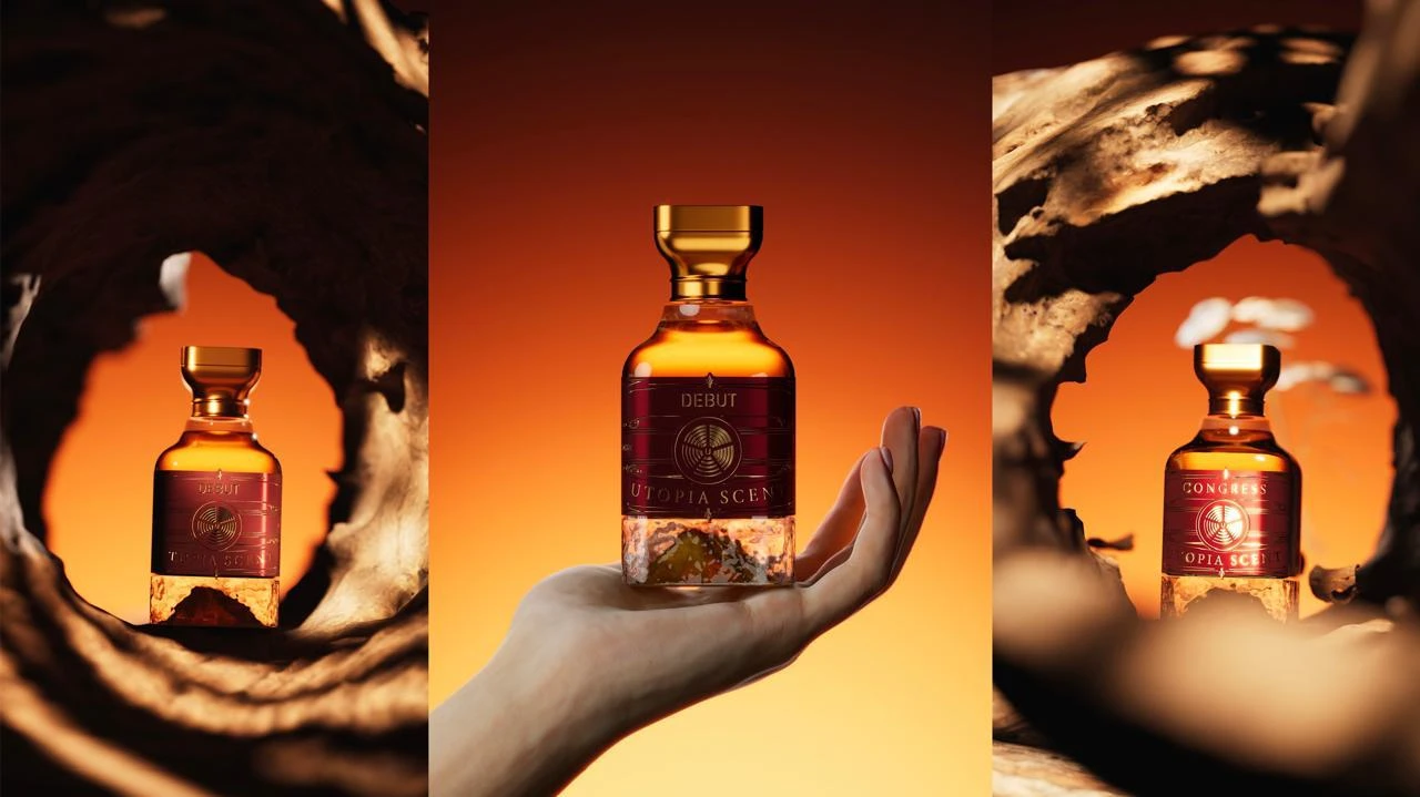 عطور يوتوبيا سينت — تصميم ورندرة ثلاثية الأبعاد 3D للمنتج والعلب